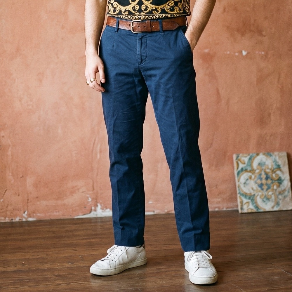 Vintage 90s D&G Dolce & Gabbana Men Pants 30 Navy Blue Flat Front Chino Trousers